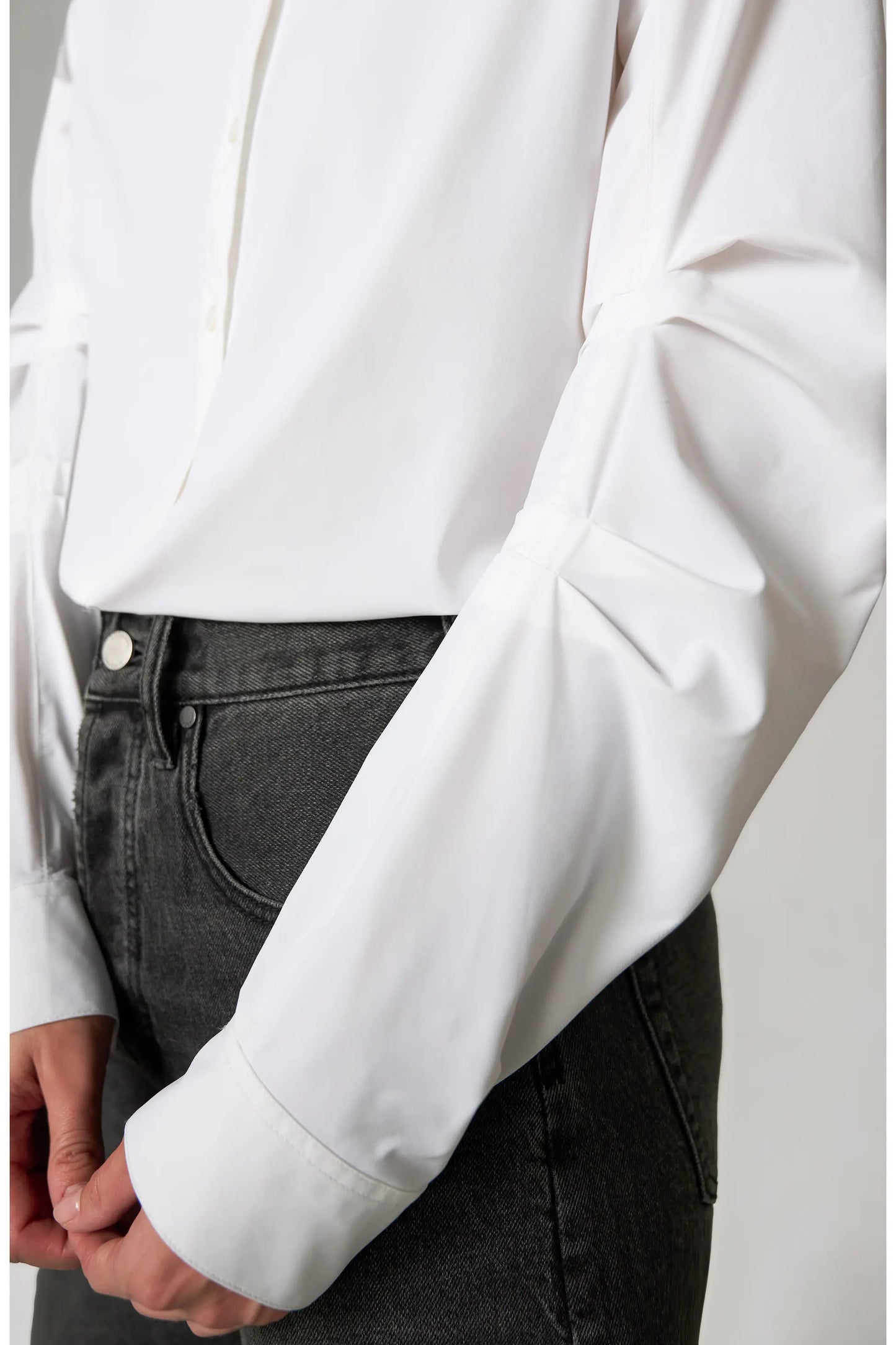 LIVERPOOL LONG SLEEVE PLEATED SLEEVE BLOUSE - WHITE