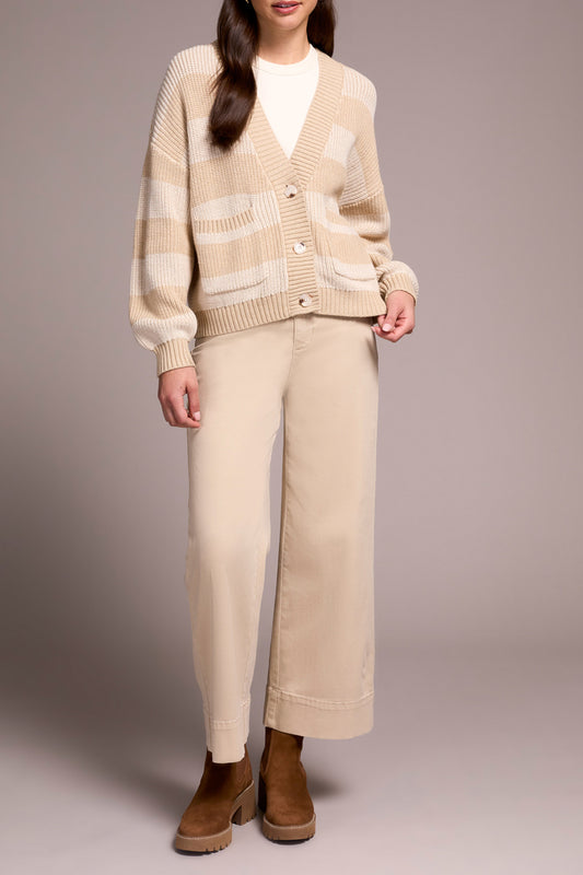 TRIBAL BUTTON FRONT SWEATER CARDIGAN - LATTE