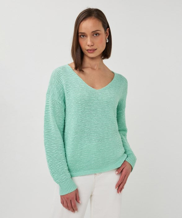 ESQUALO V-NECK TAPE YARN SWEATER - MINT - Vi-Leen's Fashions