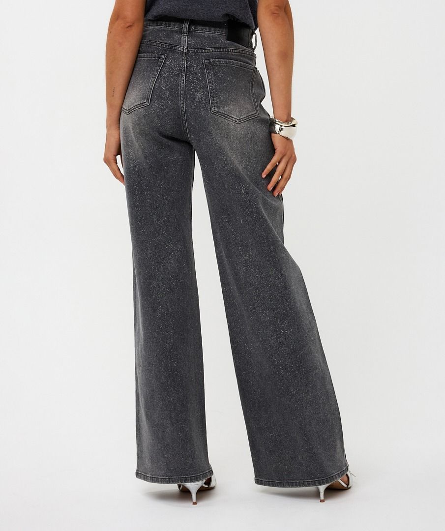 ESQUALO SHIMMERED WIDE STRAIGHT LEG JEAN - GREY