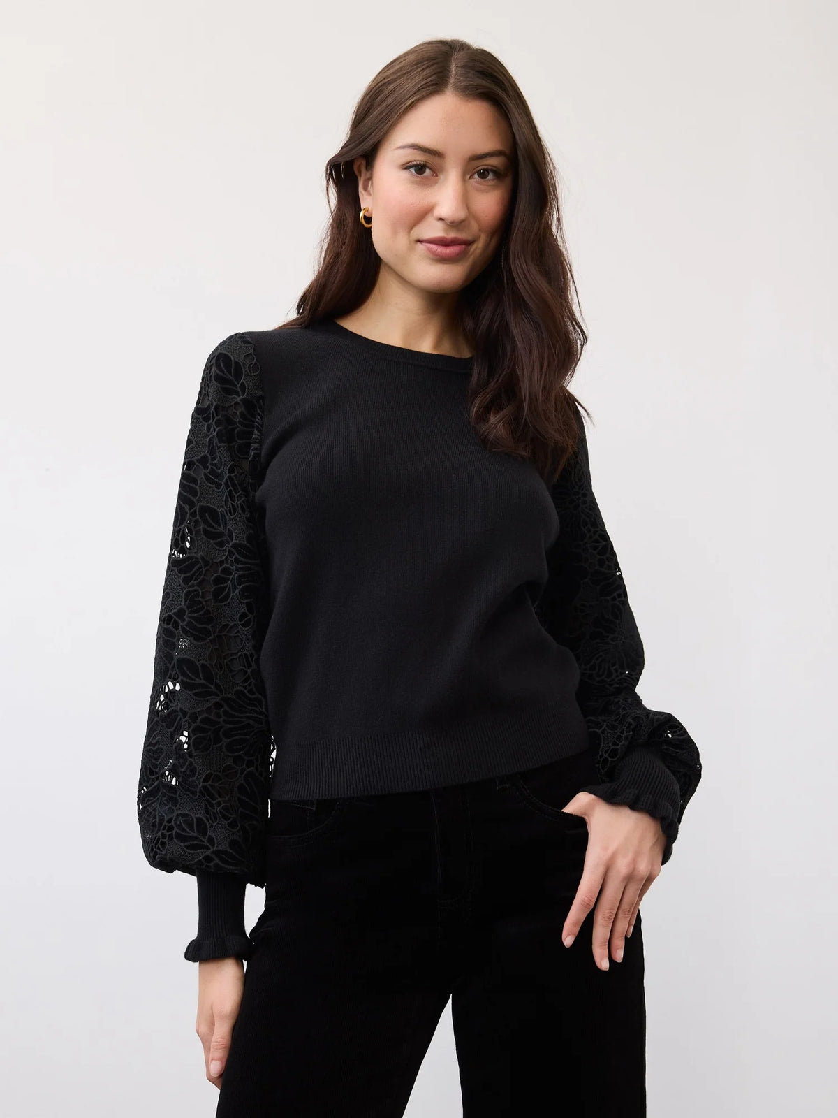 FDJ SWEATER WITH VELVET CUT OUT SLEEVES - BLACK