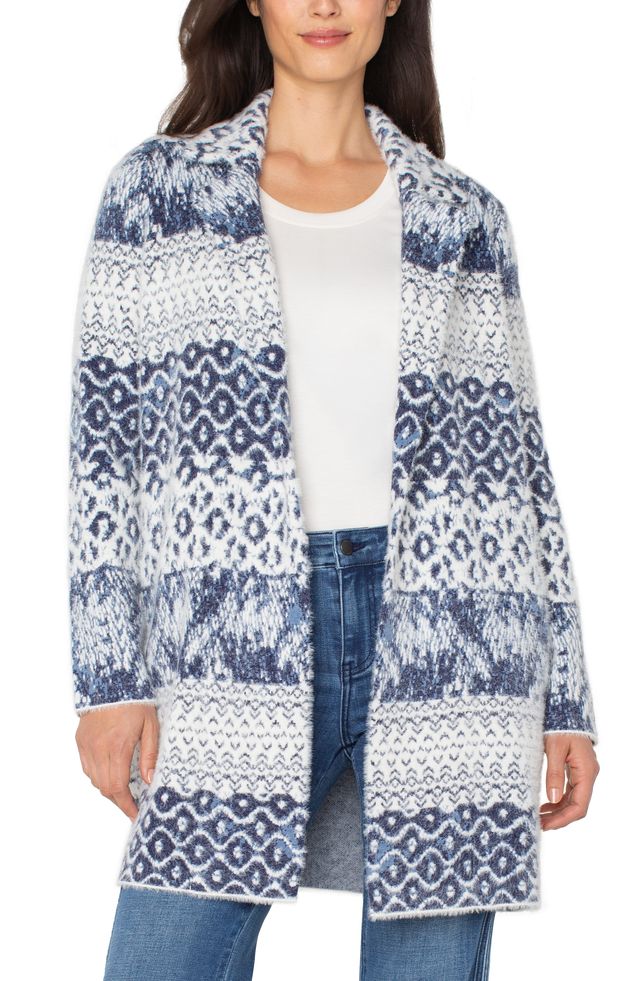 LIVERPOOL OPEN FRONT SWEATER COAT - DENIM BLUE MIX