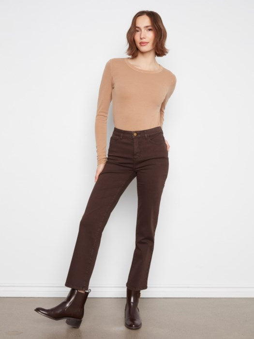 CHARLIE B STRAIGHT LEG TWILL PANT - COFFEE - Vi-Leen's Fashions