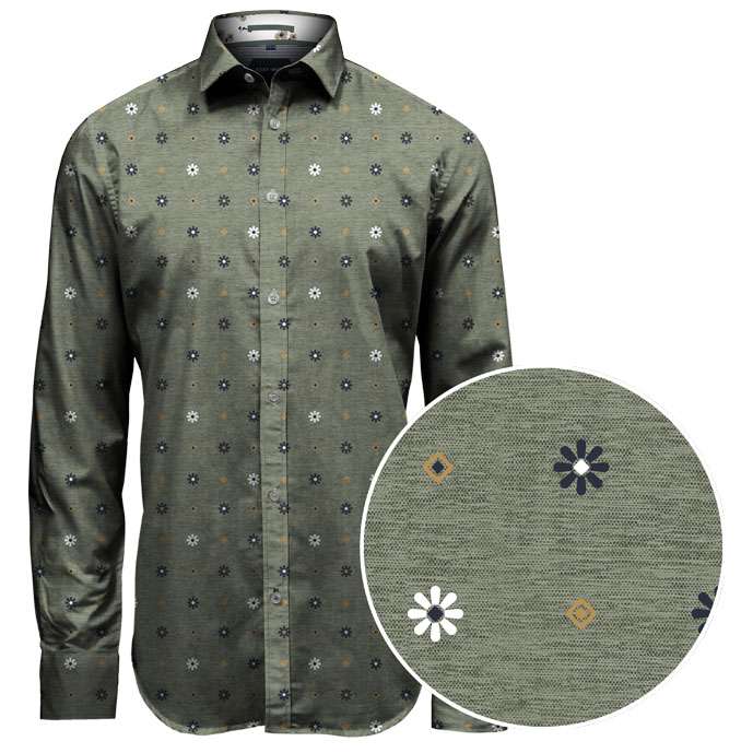 MEN'S POINT ZERO PRINT LONG SLEEVE SHIRT - BASIL MELANGE - Vi-Leen's Fashions