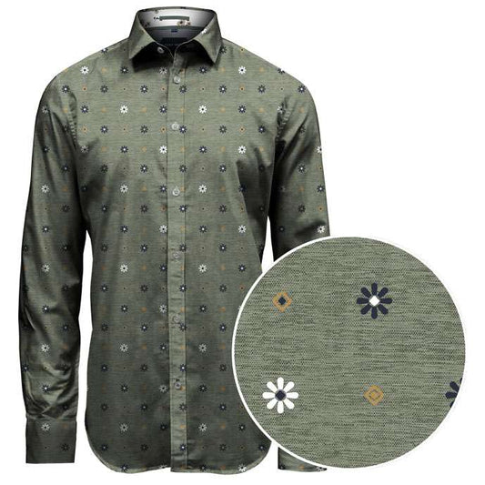 MEN'S POINT ZERO PRINT LONG SLEEVE SHIRT - BASIL MELANGE - Vi-Leen's Fashions