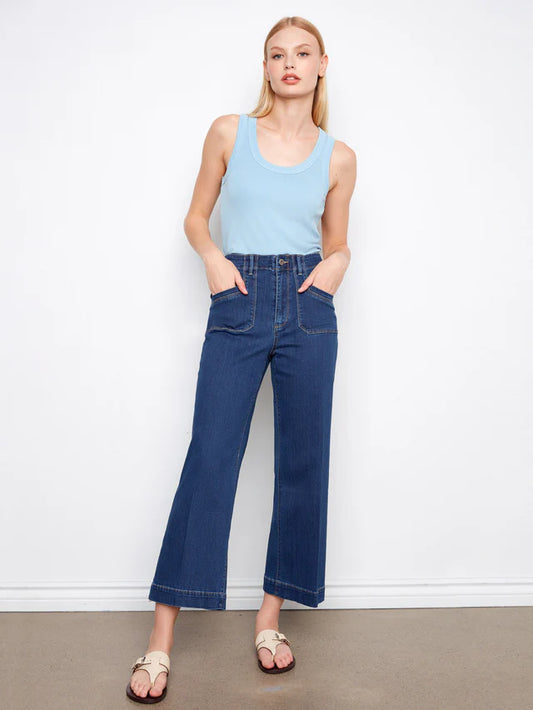 CHARLIE B CROPPED WIDE LEG STRETCH DENIM - INDIGO - Vi-Leen's Fashions