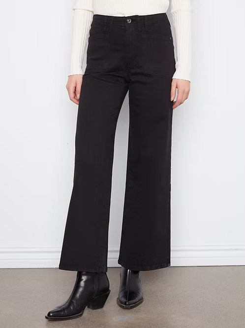 CHARLIE B WIDE LEG TWILL PANT - BLACK - Vi-Leen's Fashions