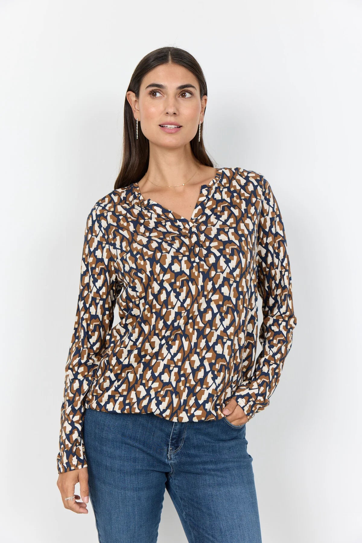 SOYACONCEPT FELICITY PRINT BLOUSE - NAVY/TOFFEE
