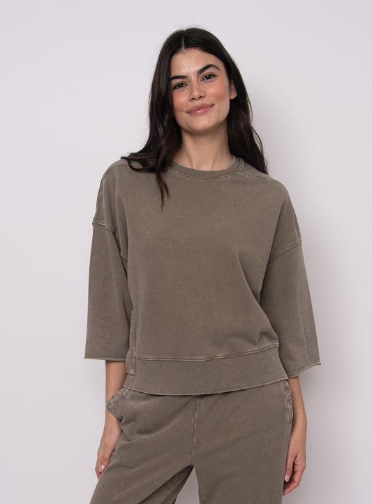 RD STYLE BRIE FRENCH TERRY SHORT SLEEVE TOP - OLIVE - Vi-Leen's Fashions