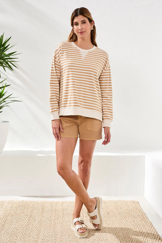 TRIBAL STRIPED FRENCH TERRY SWEATSHIRT - SESAME