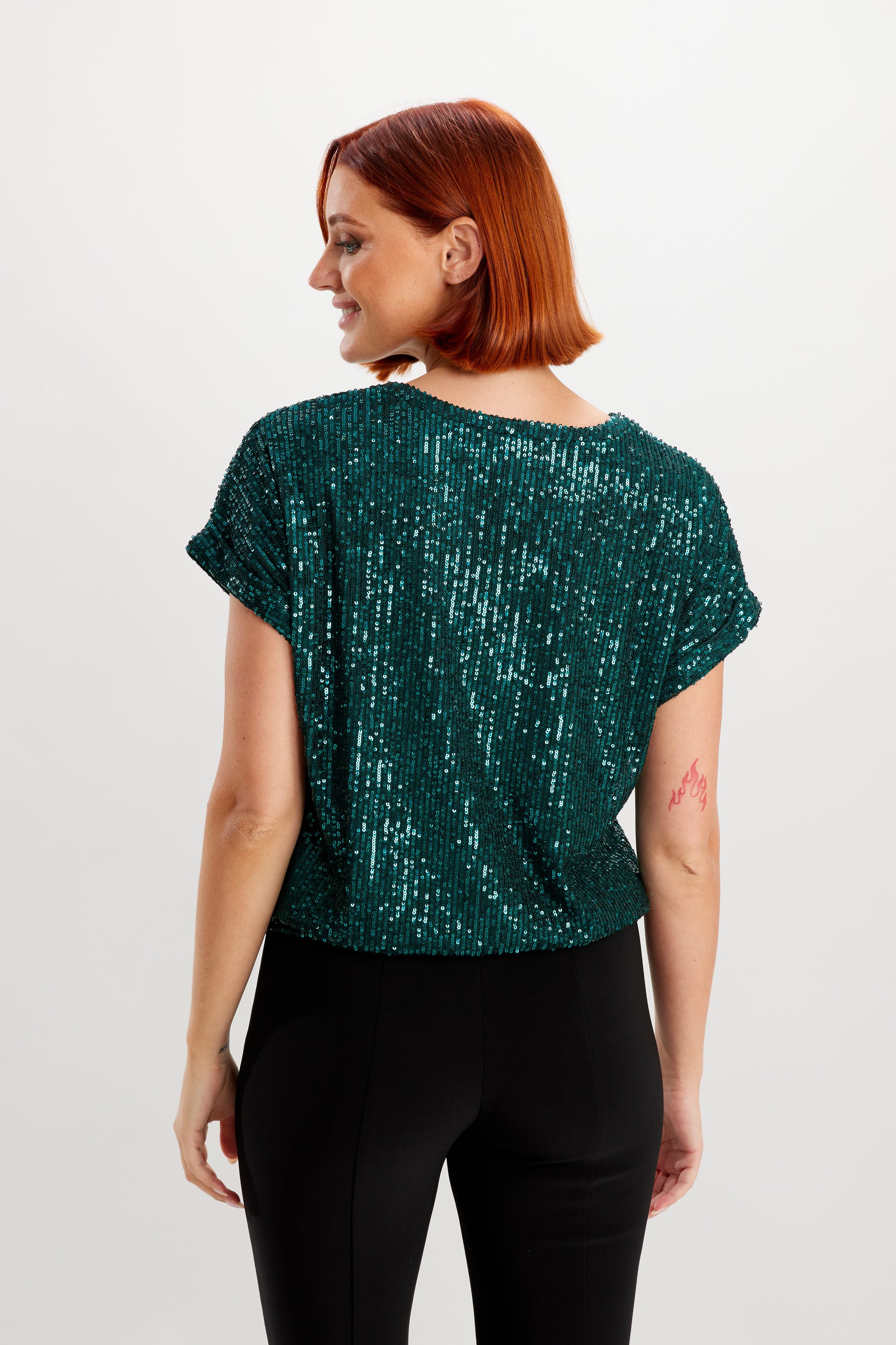 FRANK LYMAN LINED ALL OVER GLITZY TOP - EMERALD - Vi-Leen's Fashions