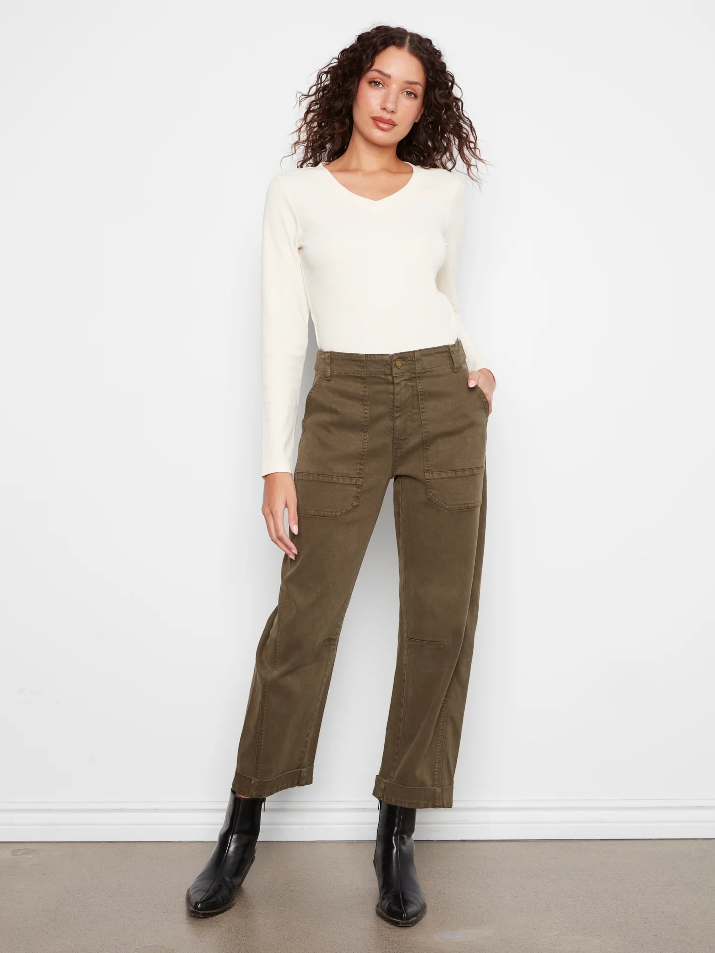 CHARLIE B TWILL BARREL LEG PANT - OLIVE - Vi-Leen's Fashions