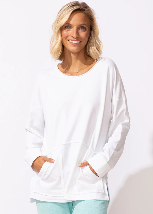 ESCAPE WEEKEND TUNIC PULLOVER - WHITE - Vi-Leen's Fashions