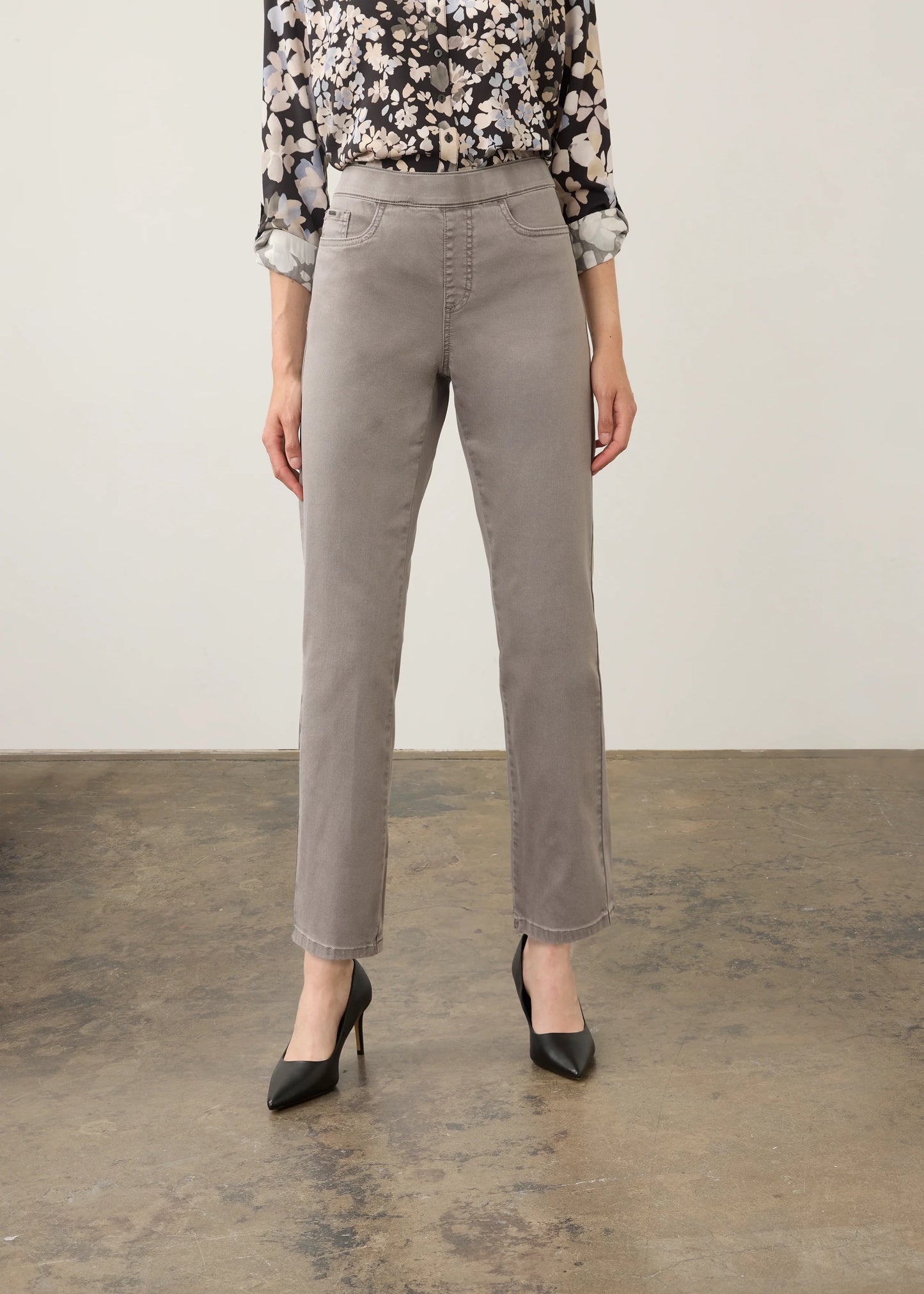 FDJ PULL ON STRAIGHT LEG PANT - STONE GREY