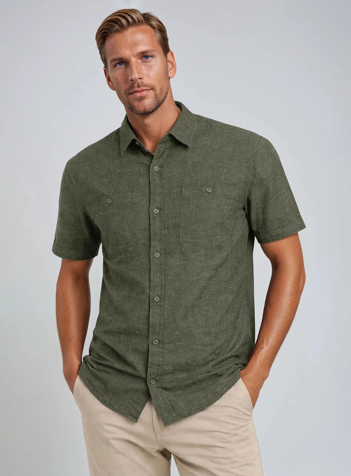 MEN'S POINT ZERO COTTON/LINEN SHIRT - GUAVA MIX - Vi-Leen's Fashions