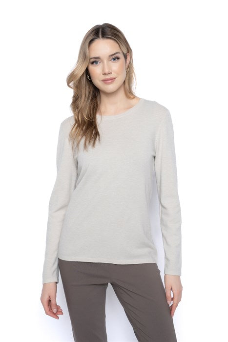 PICADILLY LONG SLEEVE CREW NECK TOP - OFF WHITE