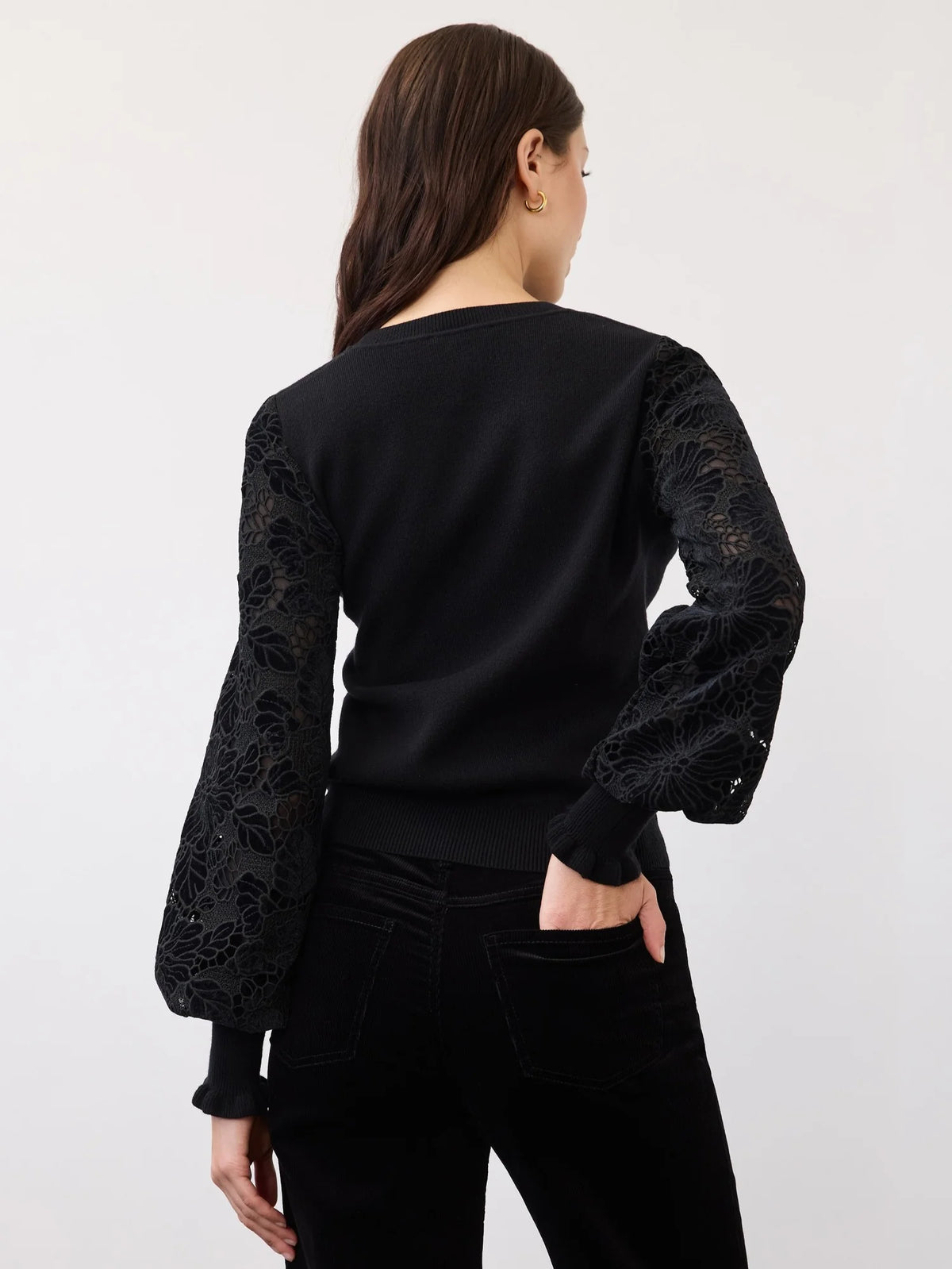 FDJ SWEATER WITH VELVET CUT OUT SLEEVES - BLACK