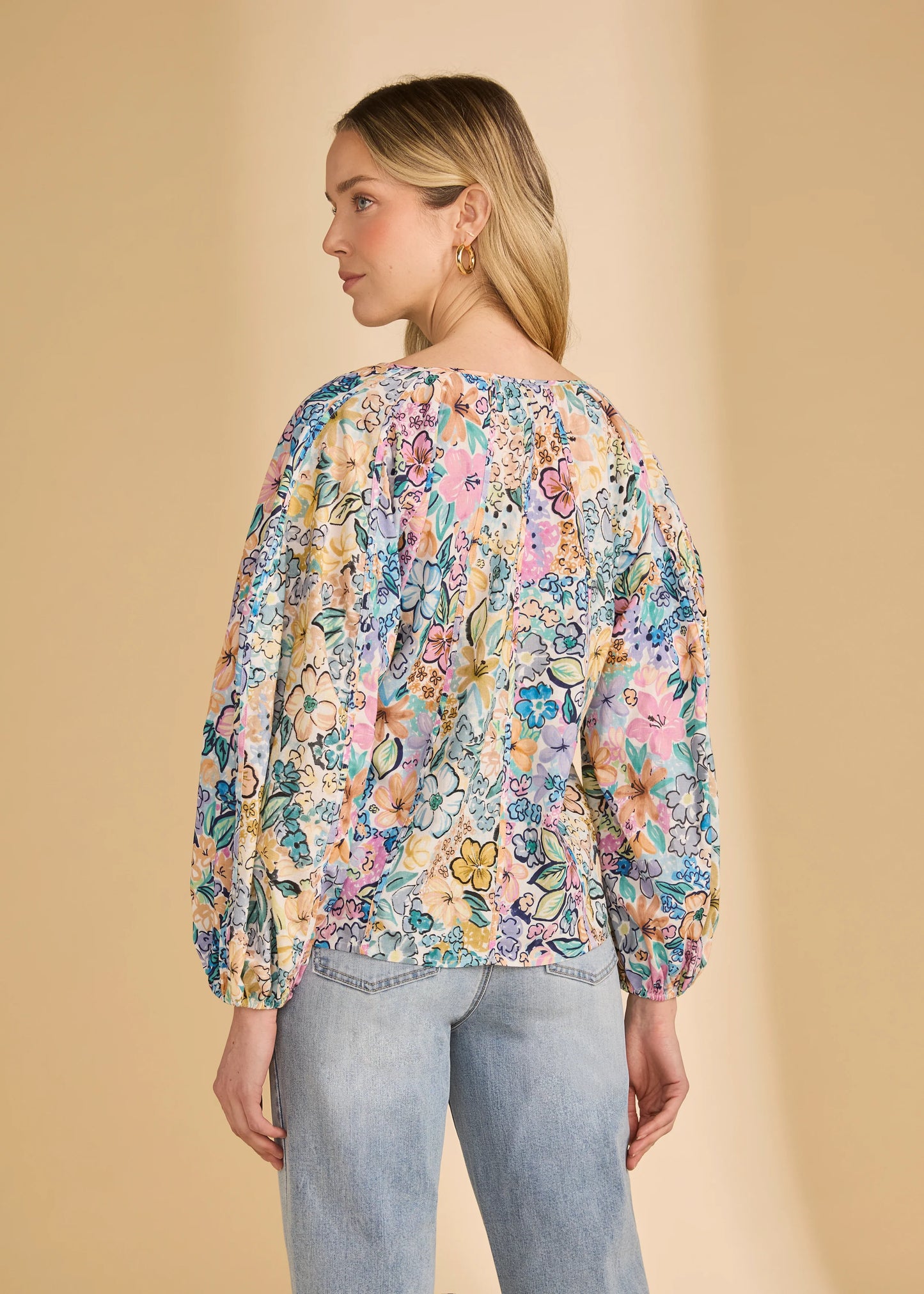 FDJ MIXED PRINT POPOVER BLOUSE - Vi-Leen's Fashions