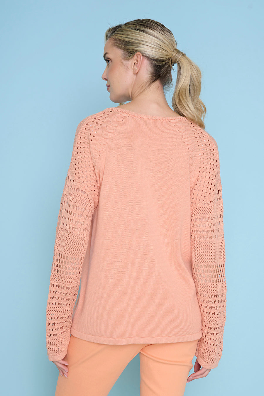 PICADILLY V-NECK COTTON SWEATER - APRICOT - Vi-Leen's Fashions