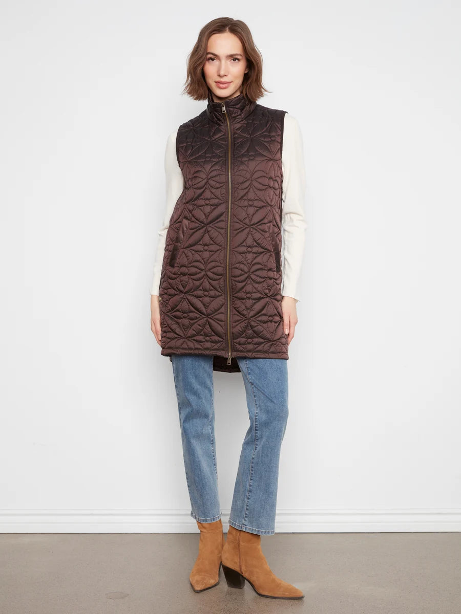 CHARLIE B LONG VEST WITH REMOVEABLE HOOD - MOCHA