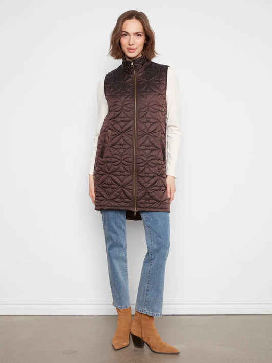 CHARLIE B LONG VEST WITH REMOVEABLE HOOD - MOCHA