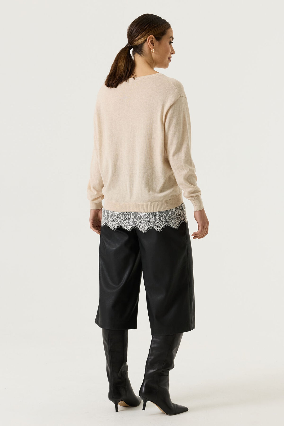 GARCIA SWEATER WITH LACE BOTTOM - SANDY TAUPE - Vi-Leen's Fashions