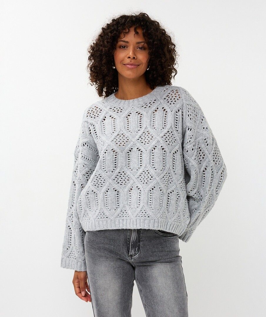 ESQUALO BOXY CABLE KNIT SWEATER - LIGHT GREY