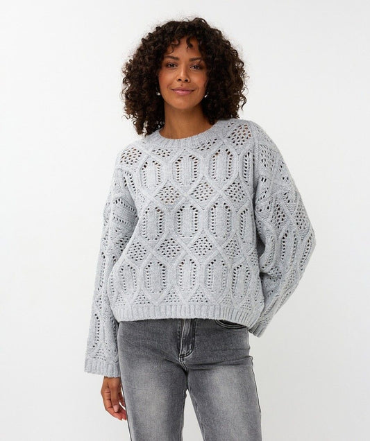 ESQUALO BOXY CABLE KNIT SWEATER - LIGHT GREY