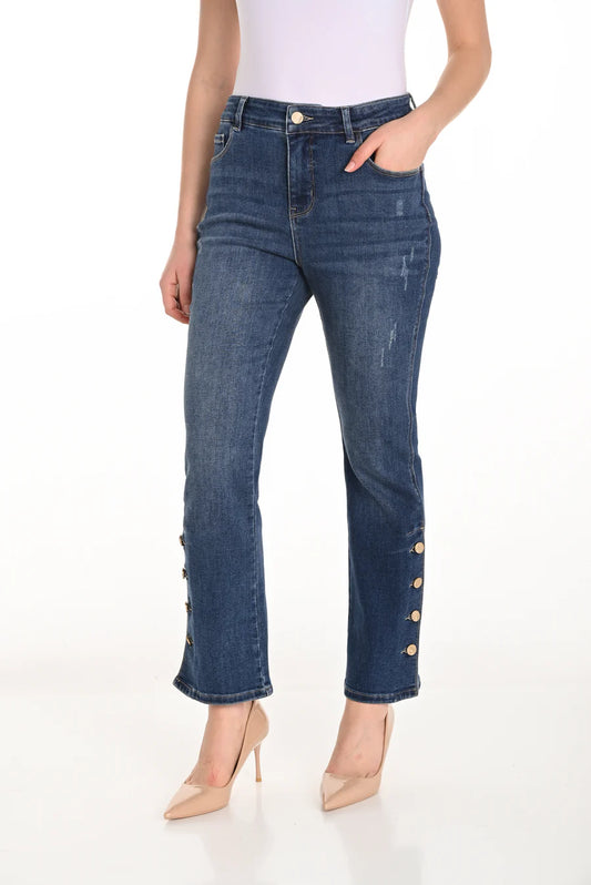 FRANK LYMAN FLARE LEG JEAN WITH GOLD BUTTONS