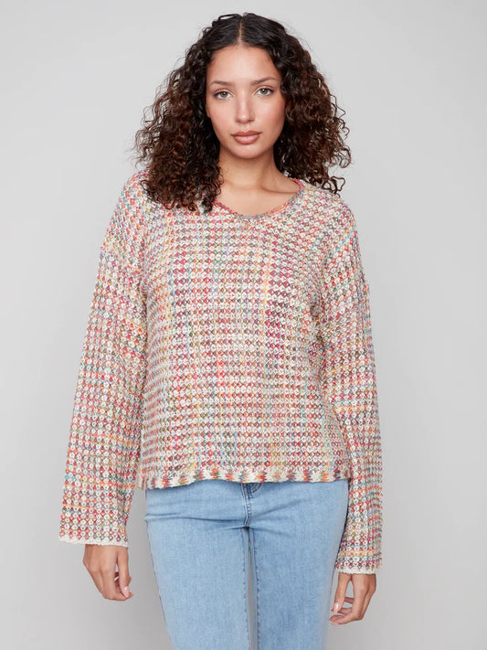 CHARLIE B NOVELTY YARN CROCHET SWEATER - MULTICOLOR