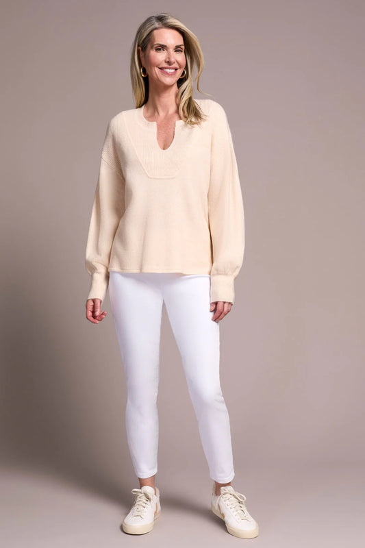 TRIBAL NOTCH NECKLINE SWEATER - MOONSTONE