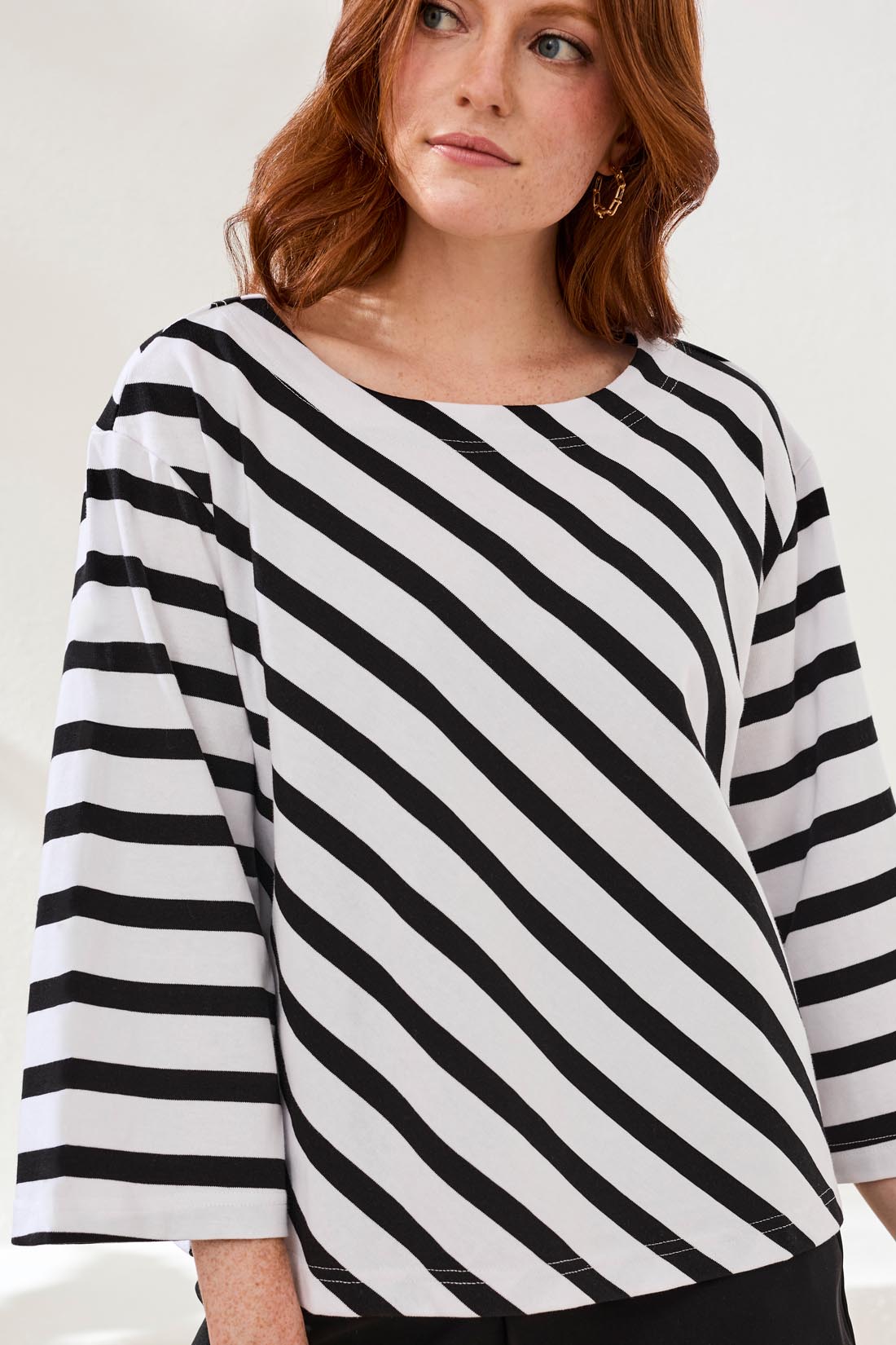 TRIBAL BOAT NECK TOP - BLACK/WHITE - Vi-Leen's Fashions
