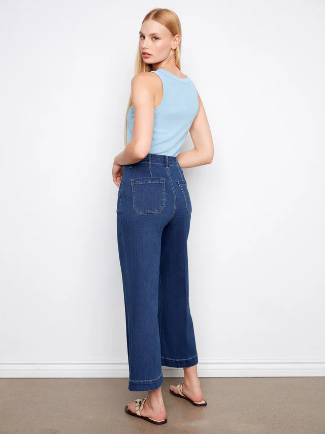 CHARLIE B CROPPED WIDE LEG STRETCH DENIM - INDIGO - Vi-Leen's Fashions