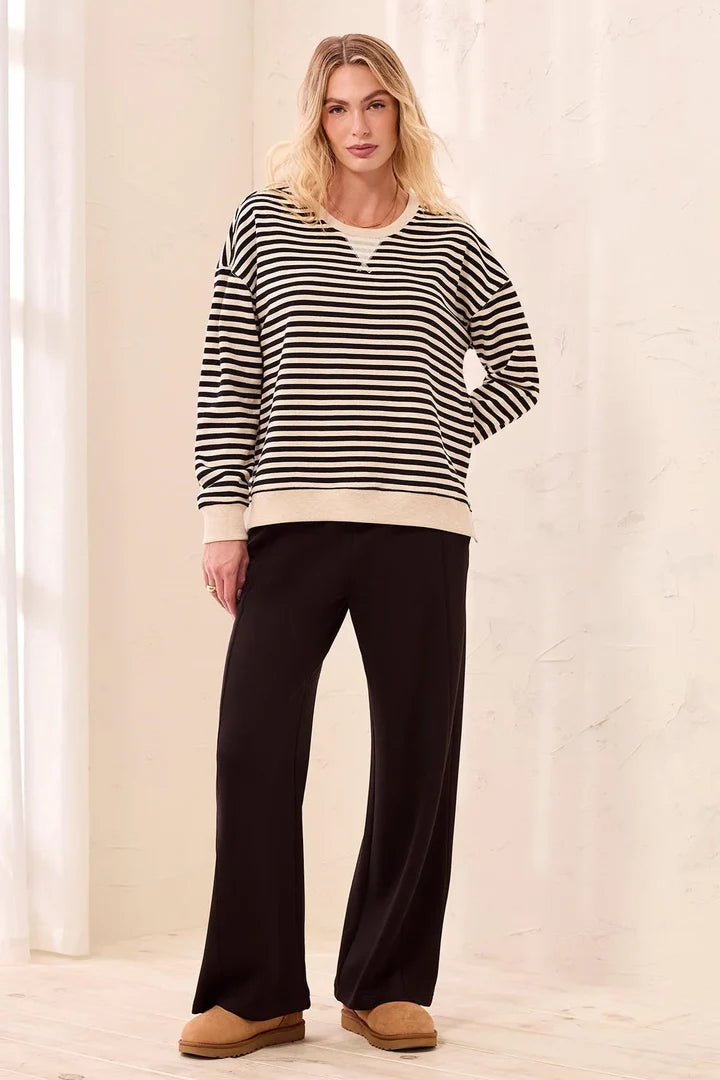 TRIBAL CREW NECK SWEATSHIRT - BLACK/CREAM - Vi-Leen's Fashions