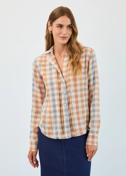 FDJ FRINGED GAUZE SHIRT - GARNET PLAID