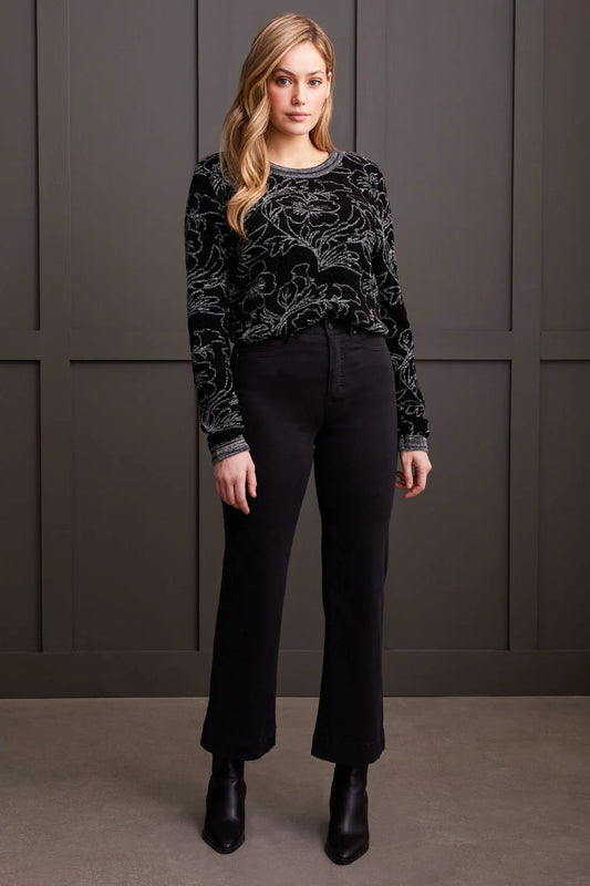 TRIBAL FLY FRONT WIDE LEG PANT - BLACK