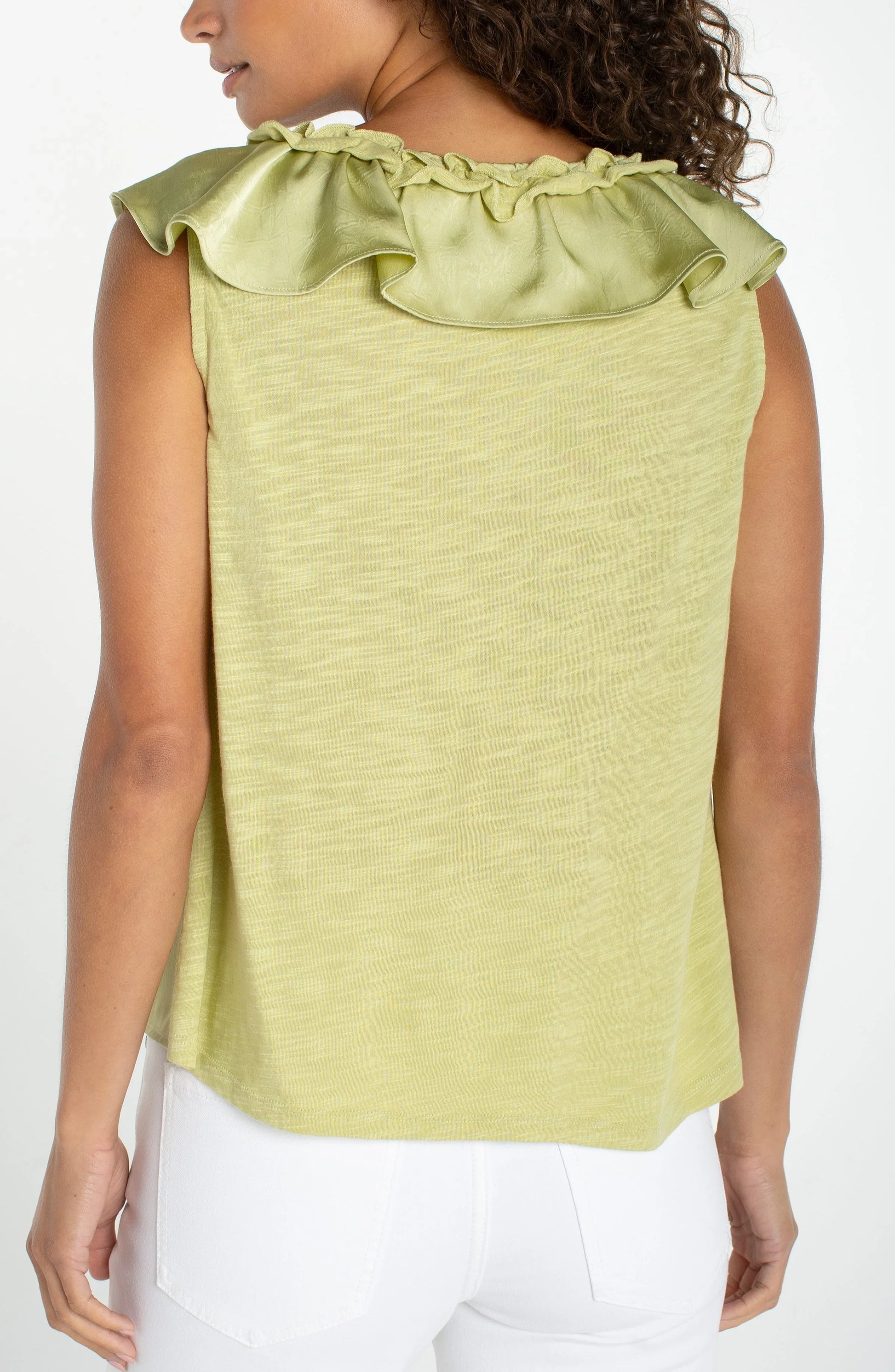 LIVERPOOL RUFFLE FRONT SLEEVELESS TOP - LIME CREMA - Vi-Leen's Fashions