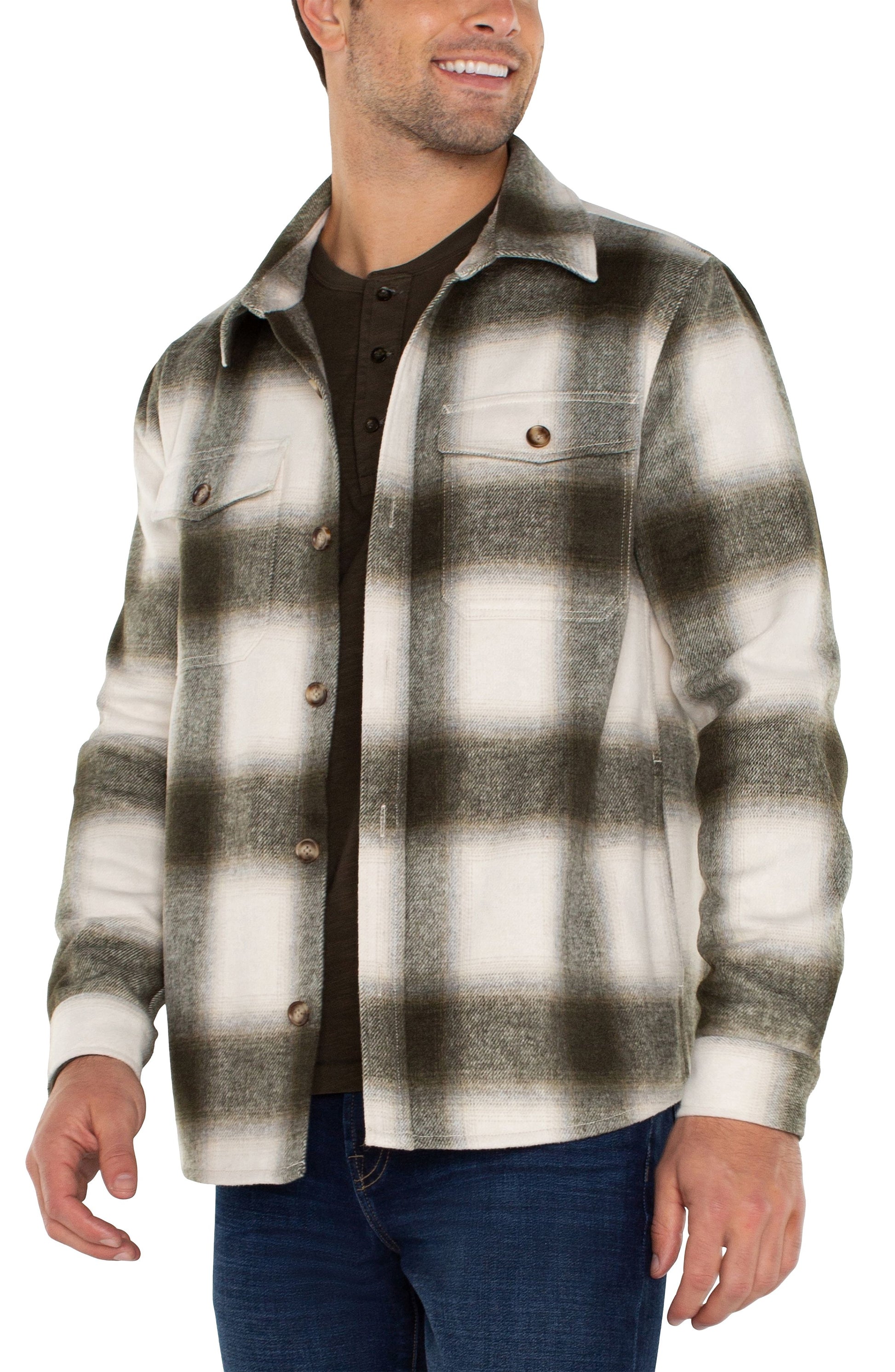 LIVERPOOL MENS SHIRT JACKET - IVORY/OLIVE - Vi-Leen's Fashions