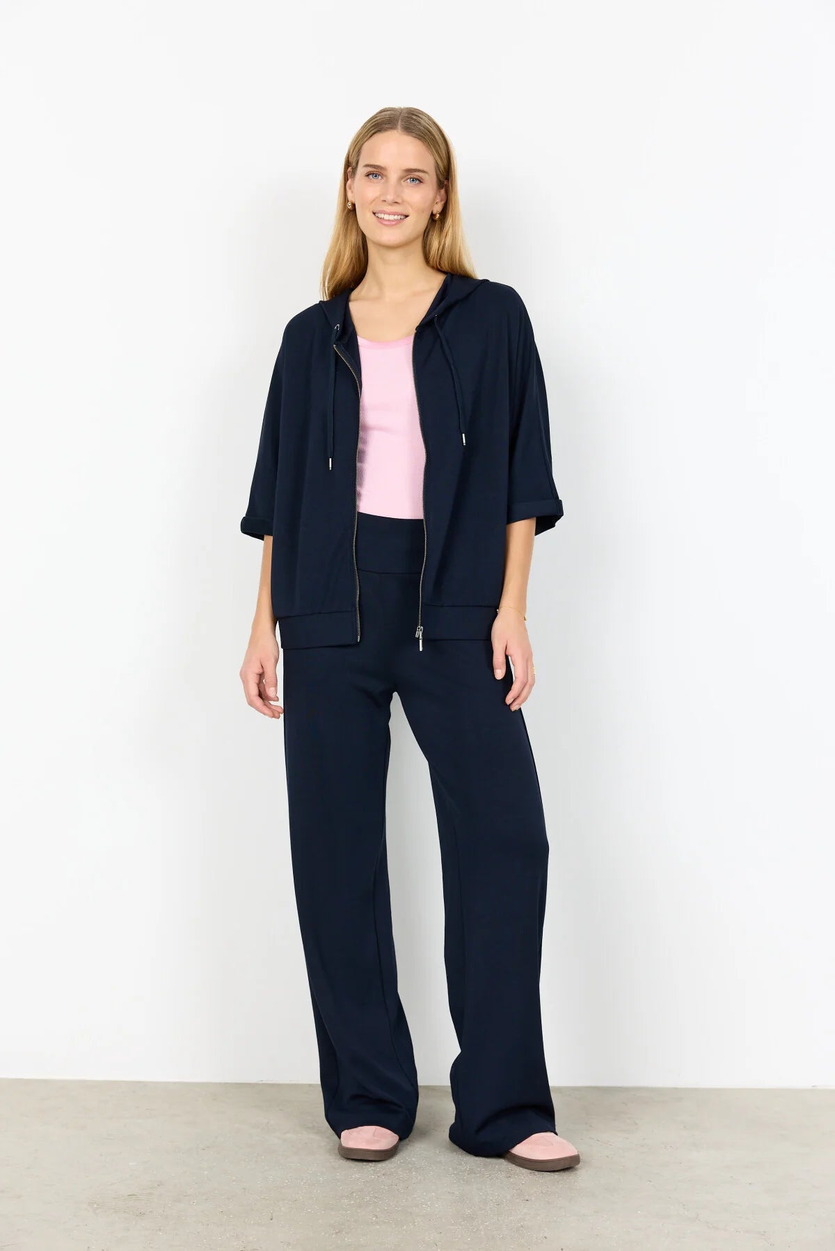 SOYACONCEPT BANU SHORT SLEEVE HOODIE JACKET - NAVY