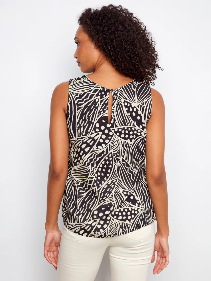 CHARLIE B PRINTED SLEEVELESS BLOUSE - BLACK - Vi-Leen's Fashions