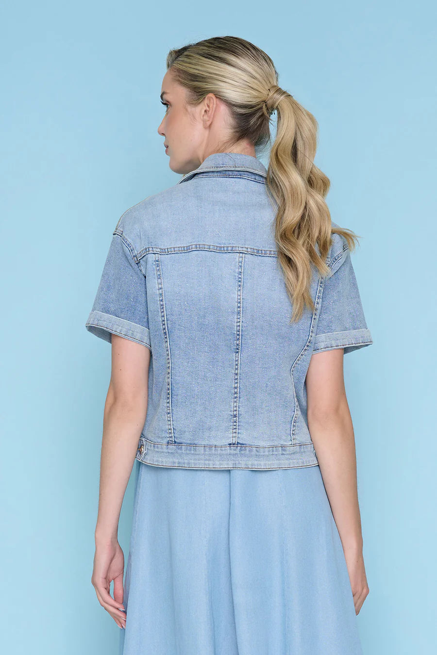 PICADILLY SHORT SLEEVE GLITTER DENIM JACKET - Vi-Leen's Fashions