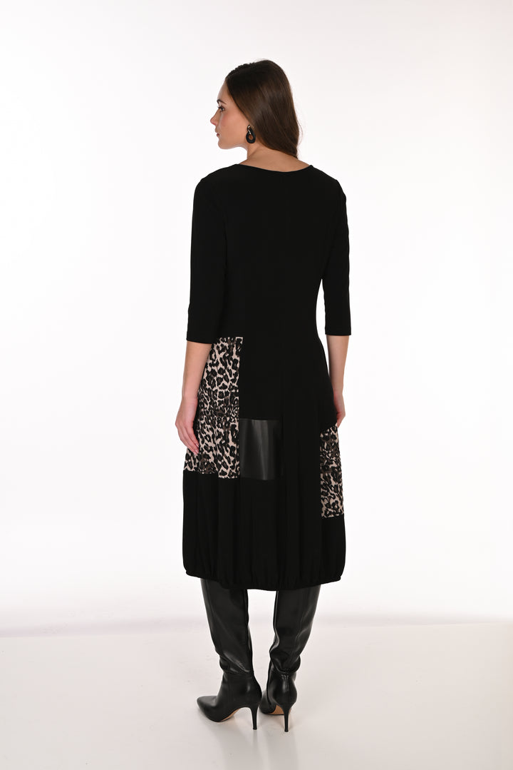 FRANK LYMAN  ANIMAL PRINT MIDI DRESS - BLACK