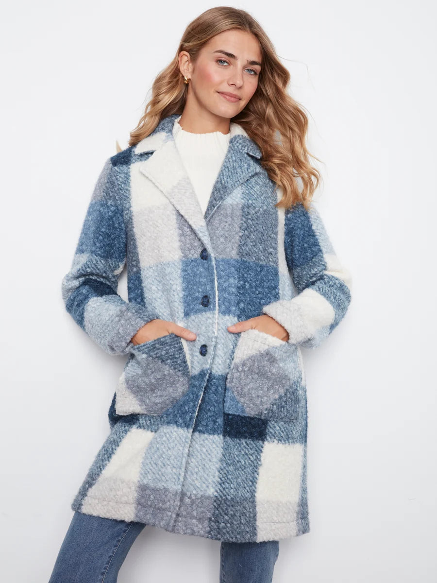 CHARLIE B PLAID BOUCLE TAILORED COAT - STORM
