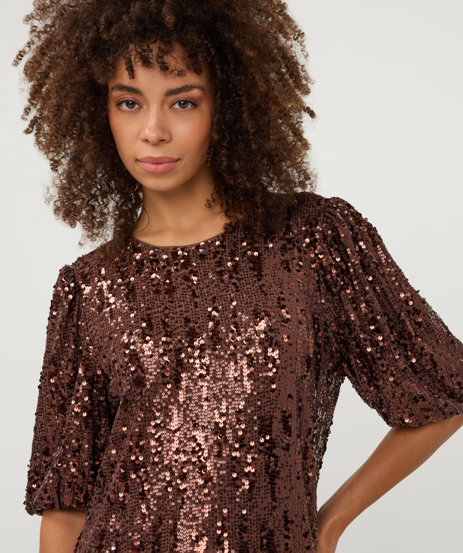 ESQUALO SEQUINS DRESS - COFFEE - Vi-Leen's Fashions