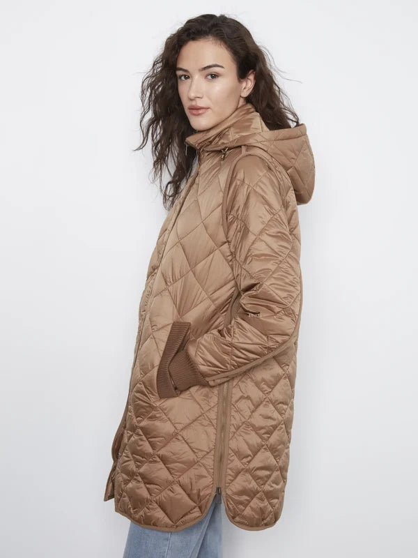 CHARLIE B PUFFER WITH RIB TRIM - TRUFFLE - Vi-Leen's Fashions