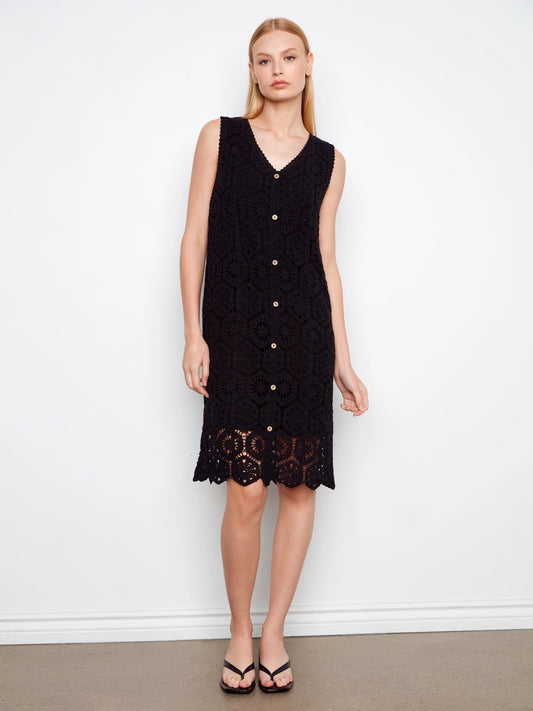 CHARLIE B CROCHET SLEEVELESS DRESS - BLACK - Vi-Leen's Fashions