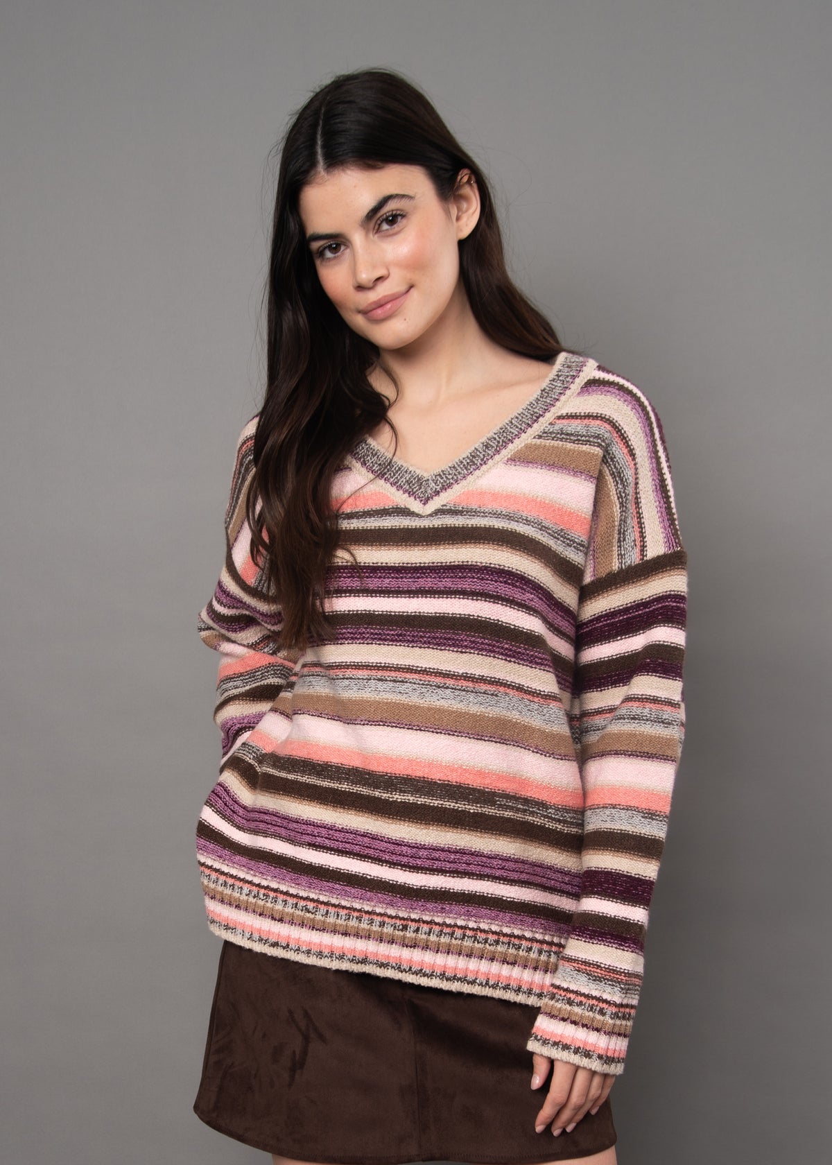 RD STYLE REAGHAN LONG SLEEVE SWEATER - MULTI STRIPE