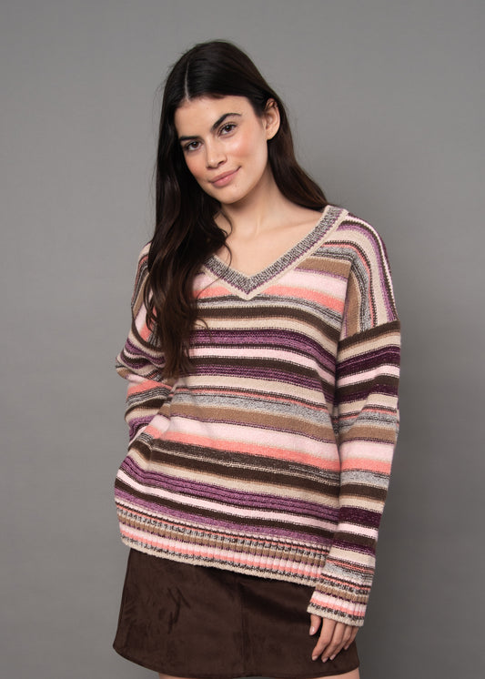 RD STYLE REAGHAN LONG SLEEVE SWEATER - MULTI STRIPE
