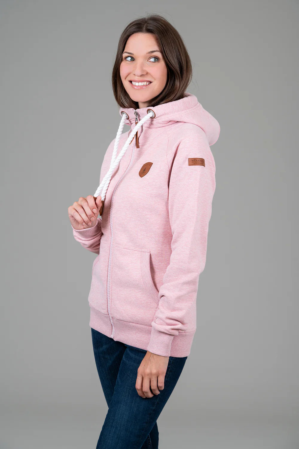 LADIES WANAKOME HERA FRONT ZIP HOODIE - HEATHER PINK