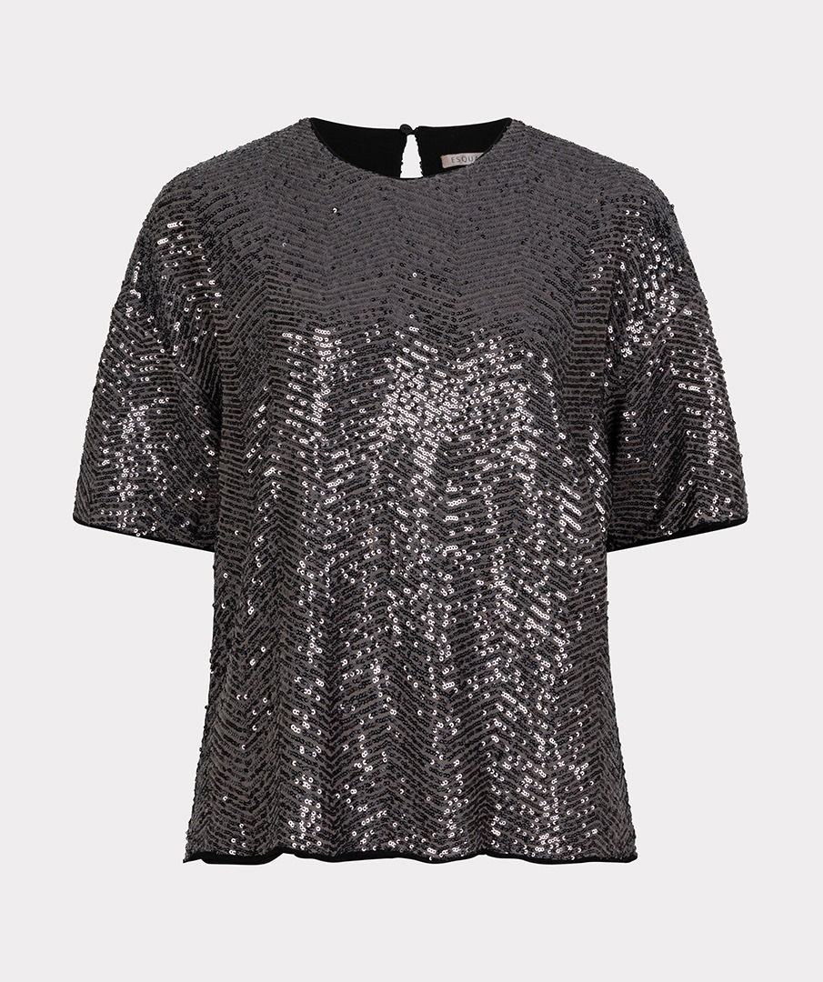ESQUALO ALL OVER SEQUINS TOP - GREY